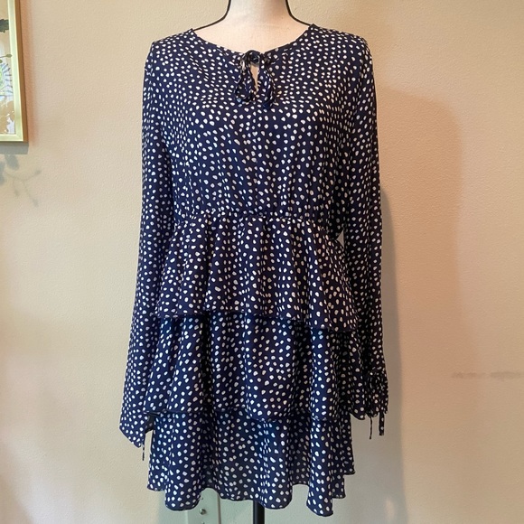 Navy and White Keyhole Ruffle Skirt Mini Dress - Picture 7 of 11